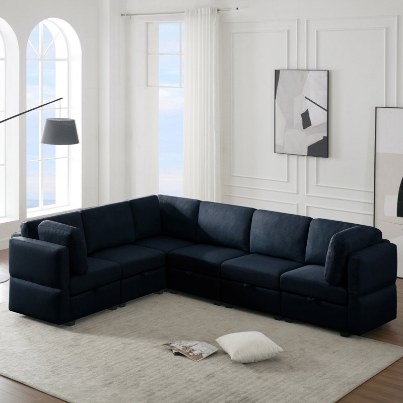 Canapé d'angle modulaire en L modulaire, Polyester bleu
