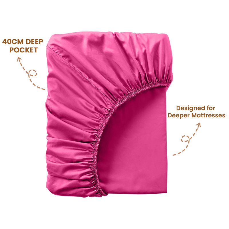 40cm Extra Deep Fitted Sheet - Luxury Microfiber Deep Pocket Bed Sheet Secure Fit, Double (137x190cm), Hot Pink