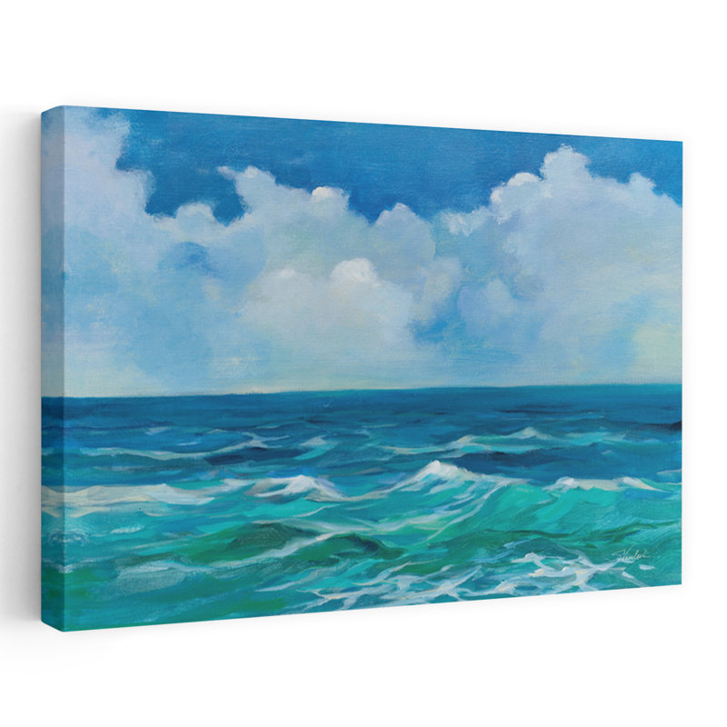 Vague émeraude bord de mer bleu gris blanc turquoise, H 60 po x l 40 po