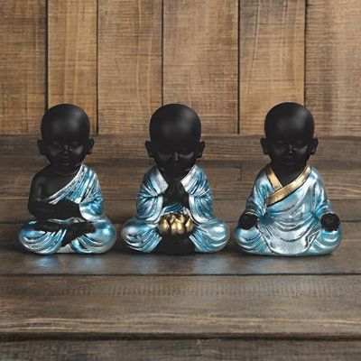 3-PC Set 4"H Monk MeditatingFigurine