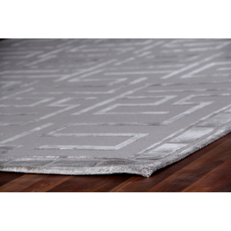 Metro-Velvet Geometric Area Rug in Silver, Rectangle 10' x 14'