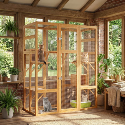 70" Height Catio, Large Outdoor Cat Enclosures, with 7 Platforms, 2 Resting Room, Cat Playpen with Waterproof, UV Protection Roof