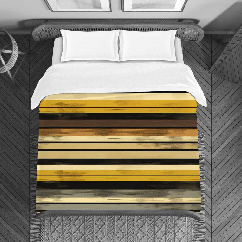 Horizontal Stripes Machine Printed Duvet Cover, Black/Yellow, Queen Duvet Cover