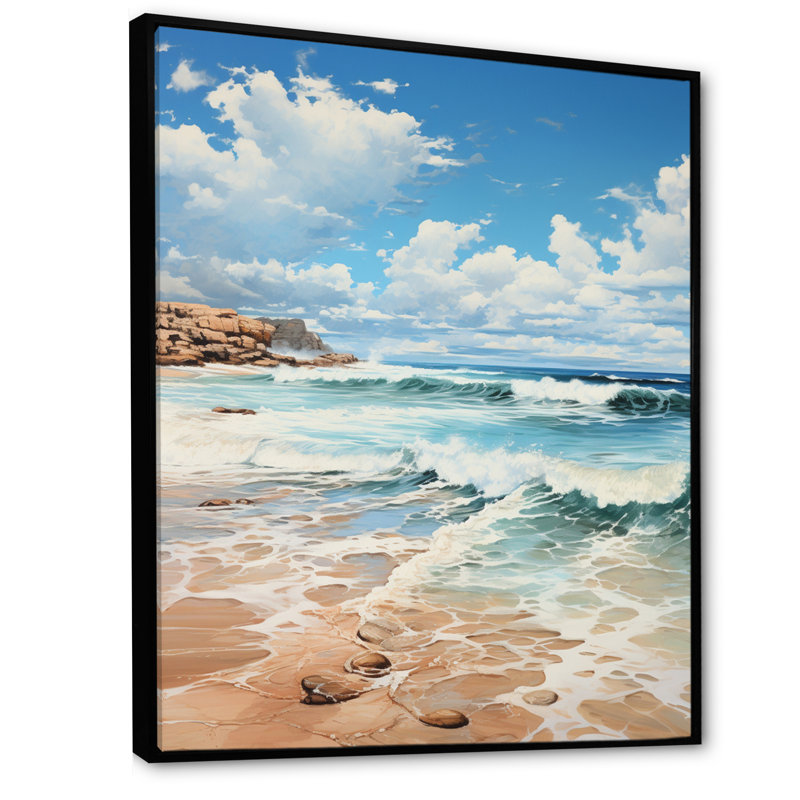 Plage, herbe, paysage, III, H 20 po x l 12 po x P 1 po, Cadre flottant noir