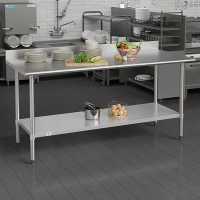 Table de cuisine et de préparation commerciale en acier inoxydable avec tablette et dosseret