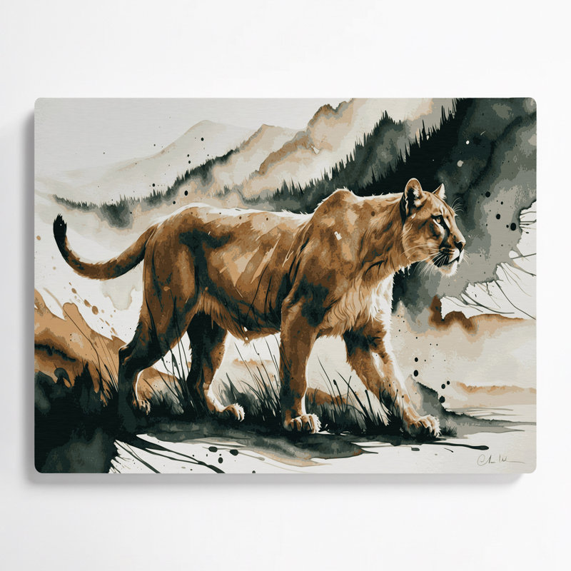 «Big Cats Mountain Lions», art mural en métal beige, H 20 po x l 24 po