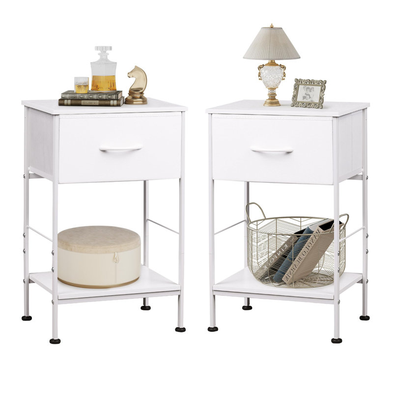 15.79'' W Metal Nightstand, White, Set of 2