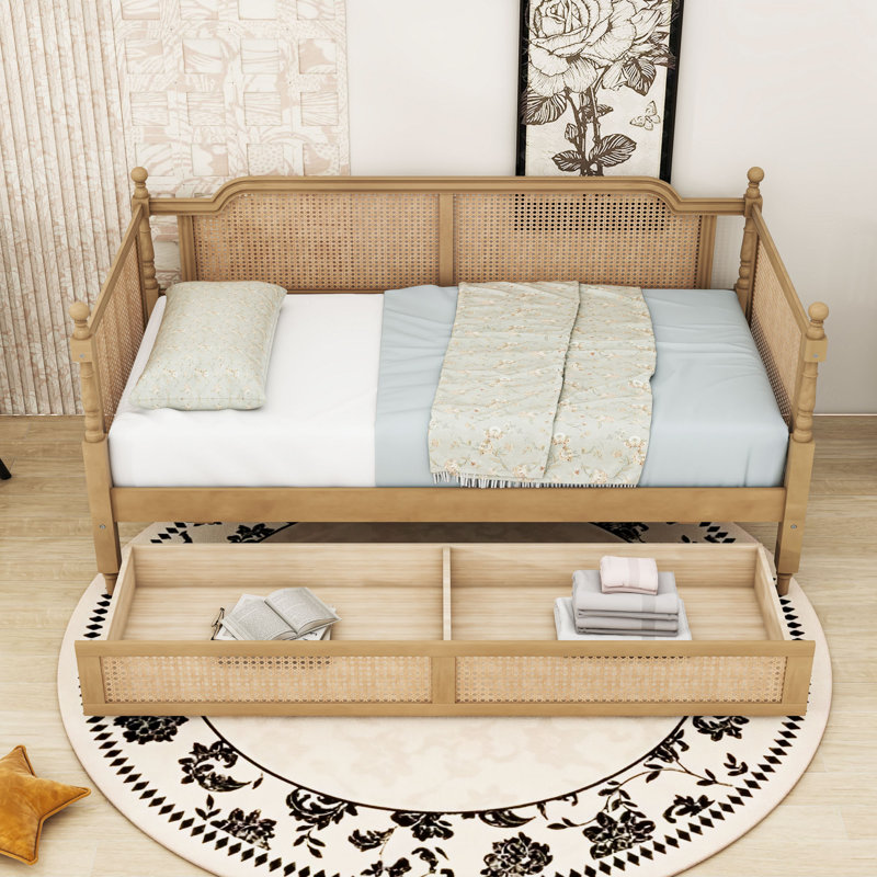 Wooden Daybed with 2 Drawers and Slats, Twin, Antique Walnut