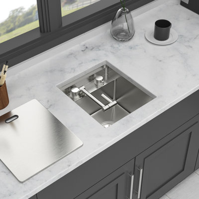 15 Inch Undermount Bar Sink, Single Bowl 16 Gauge Stainless Steel With Folding Faucet | Gift Idea