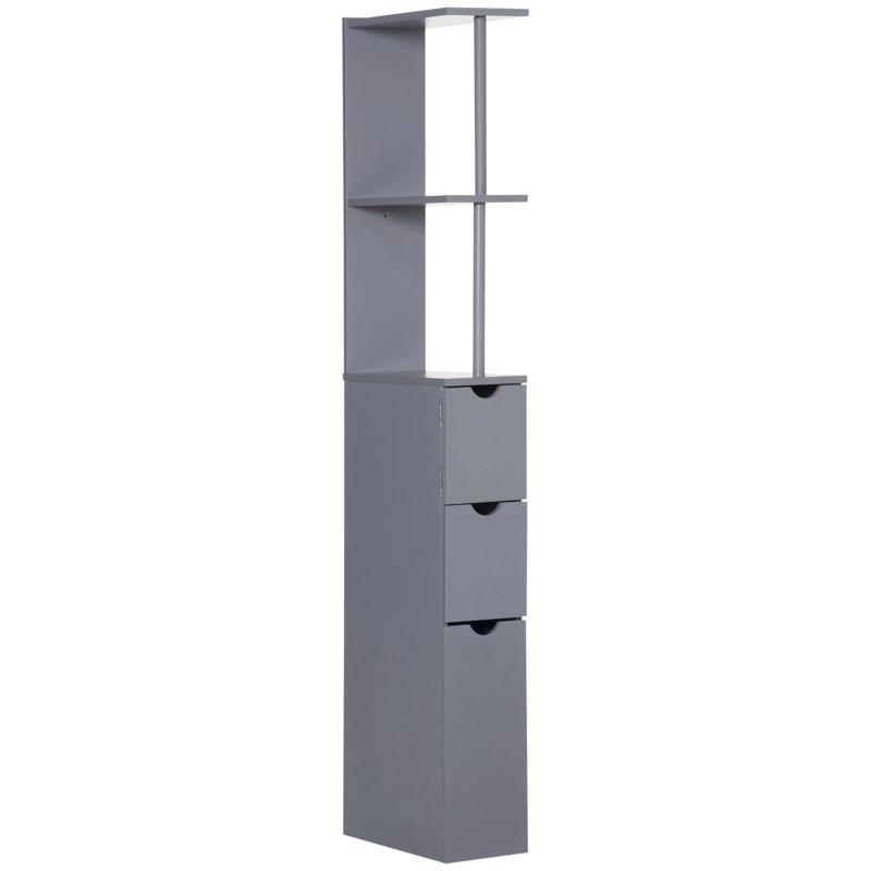 54" Tall Bathroom Storage Cabinet, Freestanding Linen Tower With 2-Tier Shelf And Drawers, Narrow Side Floor Organizer, Gray