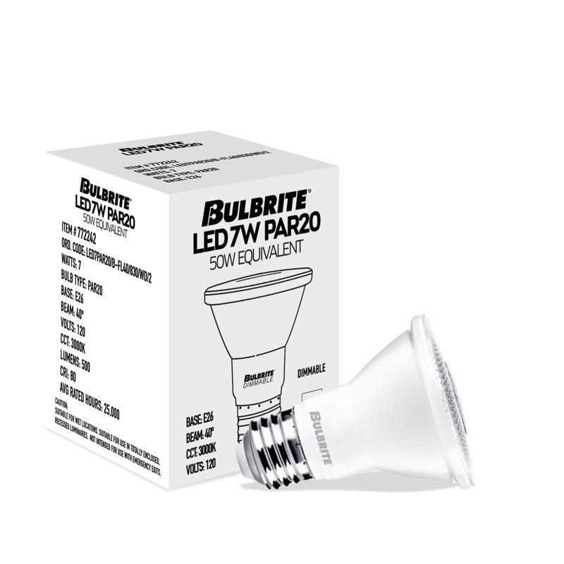 White Dimmable LED PAR20 Flood Light Bulb 7W