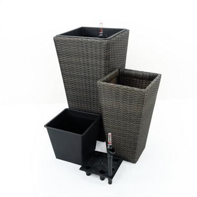 2 pots à fleurs auto-arrosants, carrés - gardent les plantes en fleurs pour une longue période, stabilisées, givrées, décorent le jardin rapidement, assemblage simple s'épanouissent, intempéries, rehausse, facile