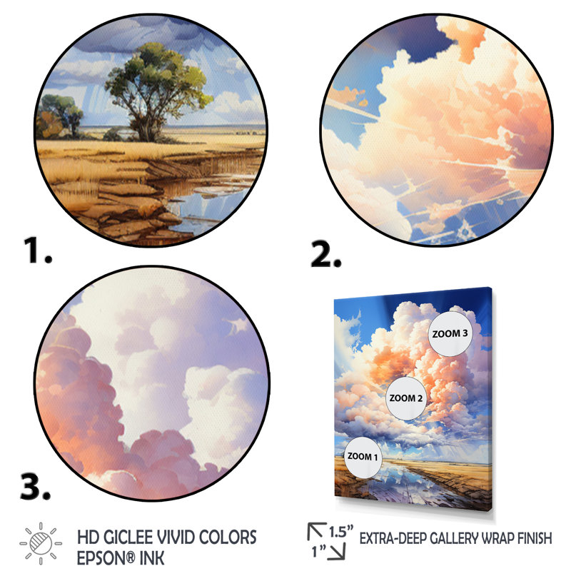 «Clouds Playful Skies I», reproduction sur toile, H 40 po x l 30 po x P 1,5 po, Cadre naturel flottant