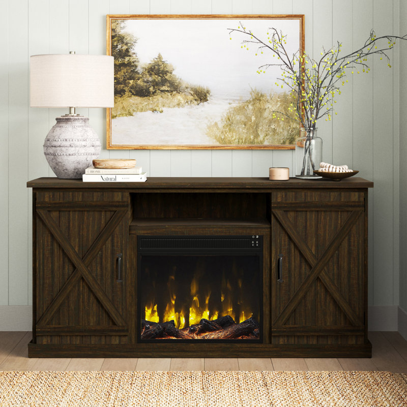 Lorraine TV Stand for TVs up to 70" with Fireplace Included, Saw Cut Espresso