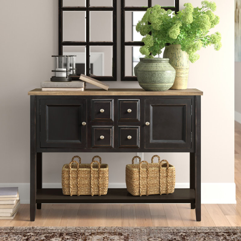 Bagwell 294.84cm Solid Wood Console Table, Black/Oak