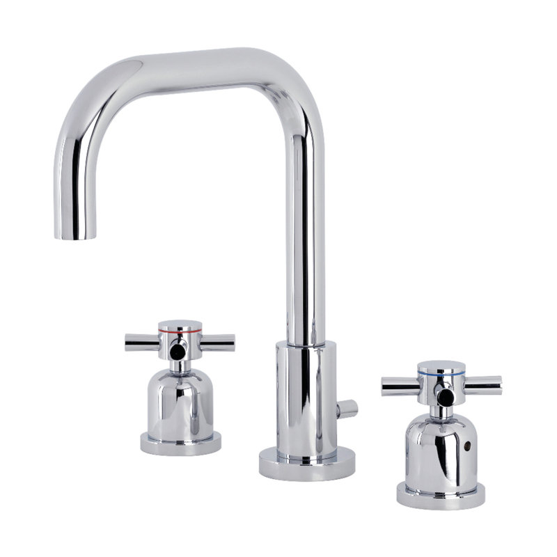 Kingston Brass Concord Two-Handle 3-Hole Deck Mount Widespread Bathroom Faucet with Brass Pop-Up Drain, Polished Chrome