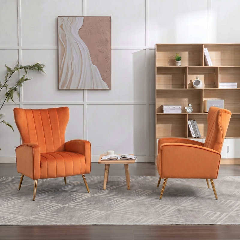Fauteuil en velours à pieds en métal, Orange