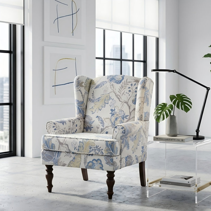 Upholstered Accent Chair, Blue Floral