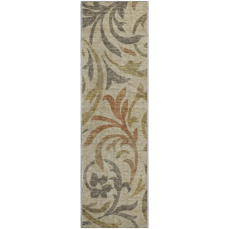 Tapis beige Prisco lavable à la machine de qualité supérieure, Tapis de couloir 2 pi 3 po x 7 pi 6 po