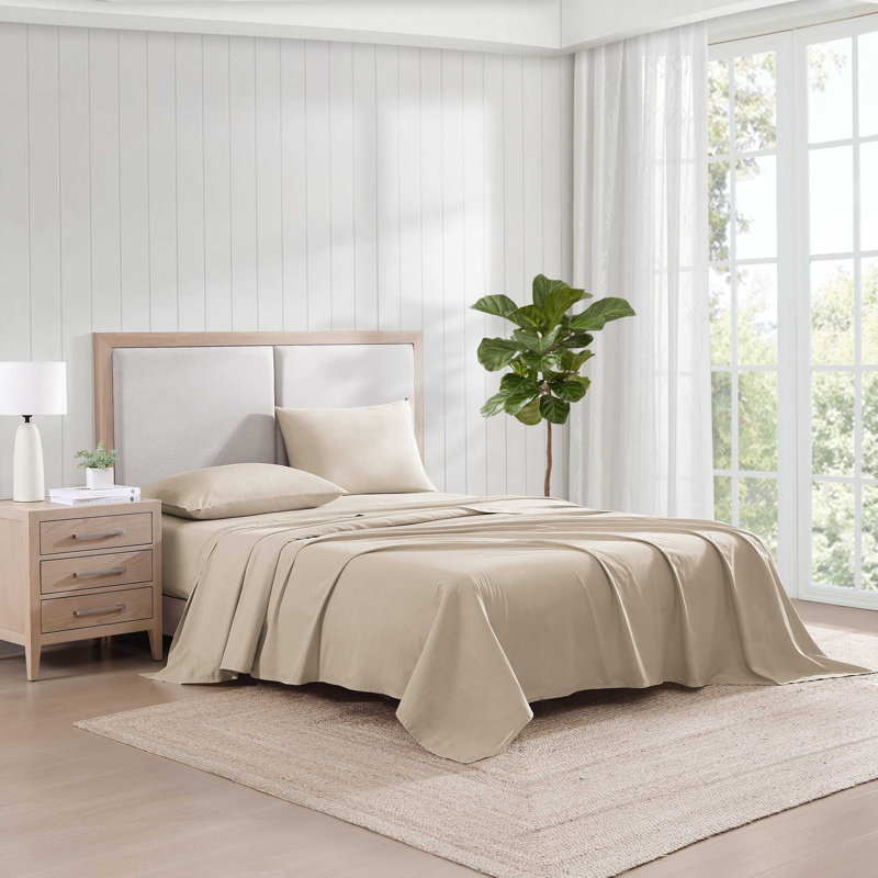 Ensemble de draps en coton Tommy Hilfiger, Ensemble de draps pour très grand lit avec 4 piè, Beige