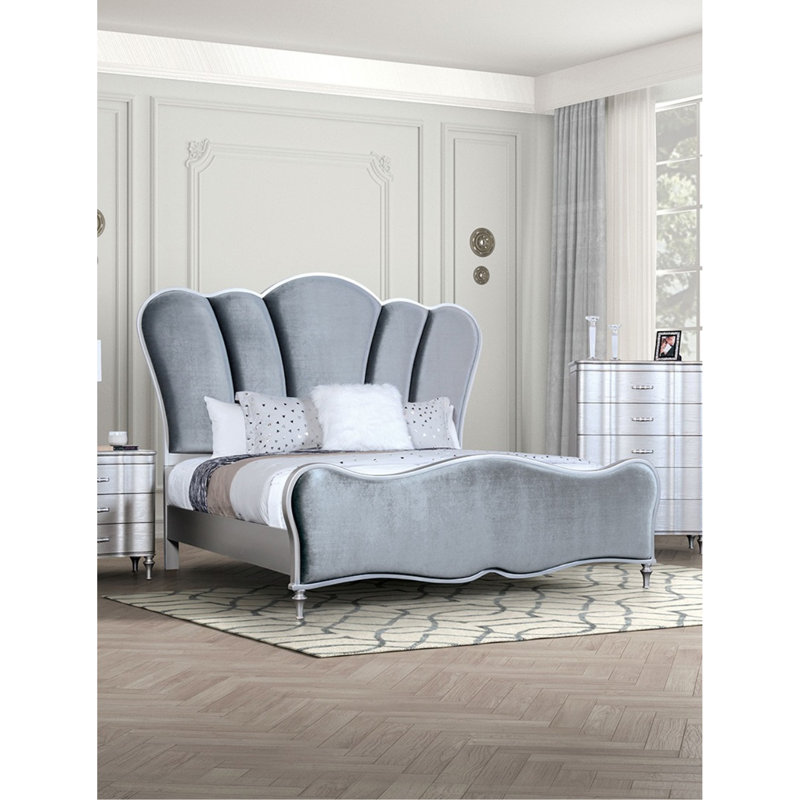 Glam Beautiful Fabric 1Pc Bed, Argent argent, Grand lit