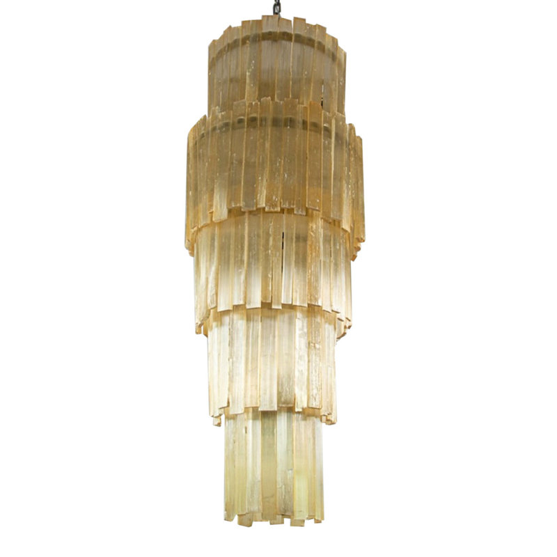 Lustre en sélénite rose du désert IQ2876L, 18 po de largeur x 60 po de hauteur, Laiteux, Plaqué or