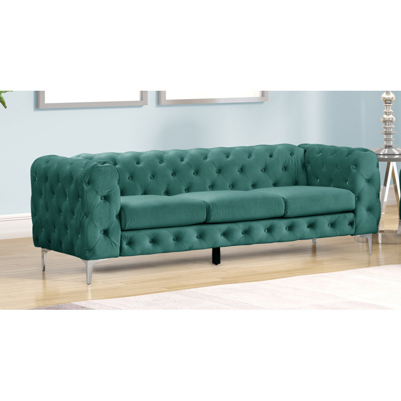 Graford Upholstered 85.5'' Sofa, Jade Green Velvet