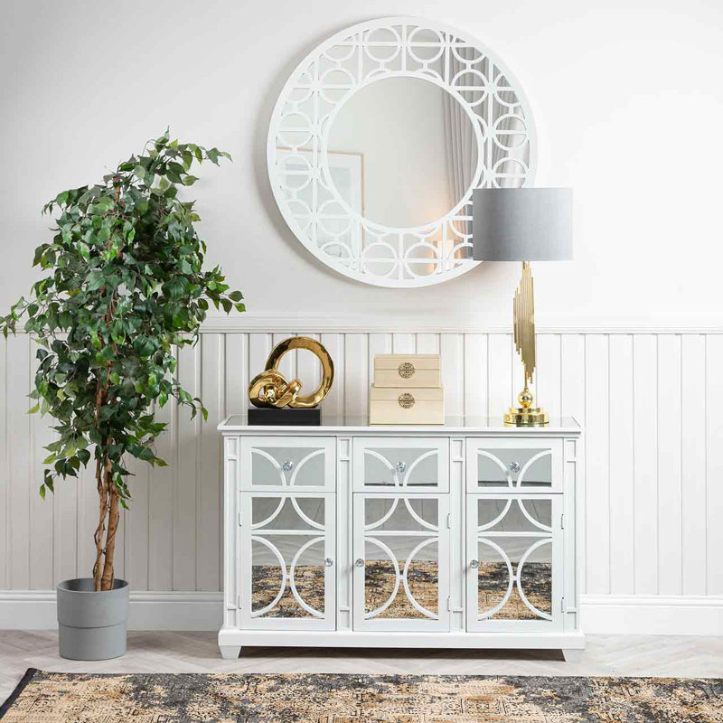 Violetta 40cm Wide Sideboard, 3 Drawer Wooden Buffet Cabinet with Mirrored Tabletop
