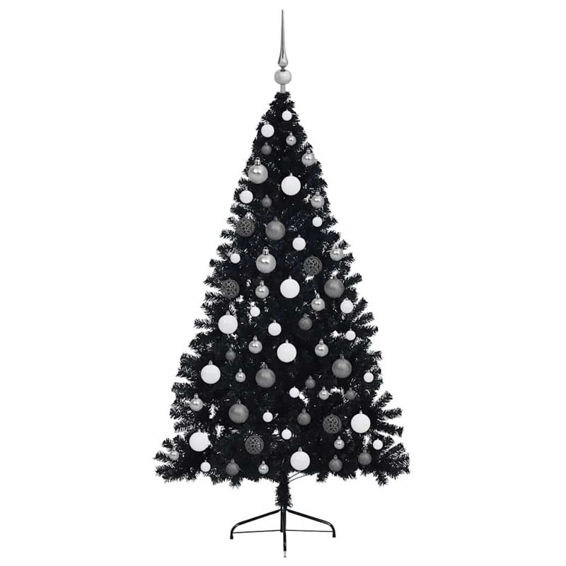  Artificial Pre-lit Christmas Tree PVC, Black/Silver, 5.91' H