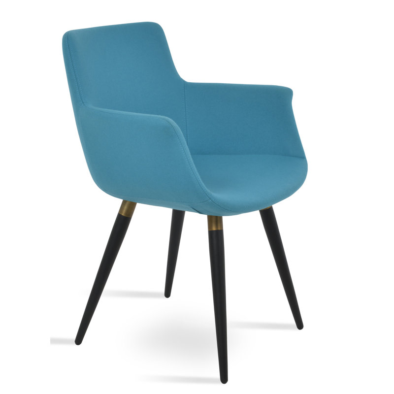 Chaise avec accoudoirs en laine Bottega Ana, Noir / or, Turquoise