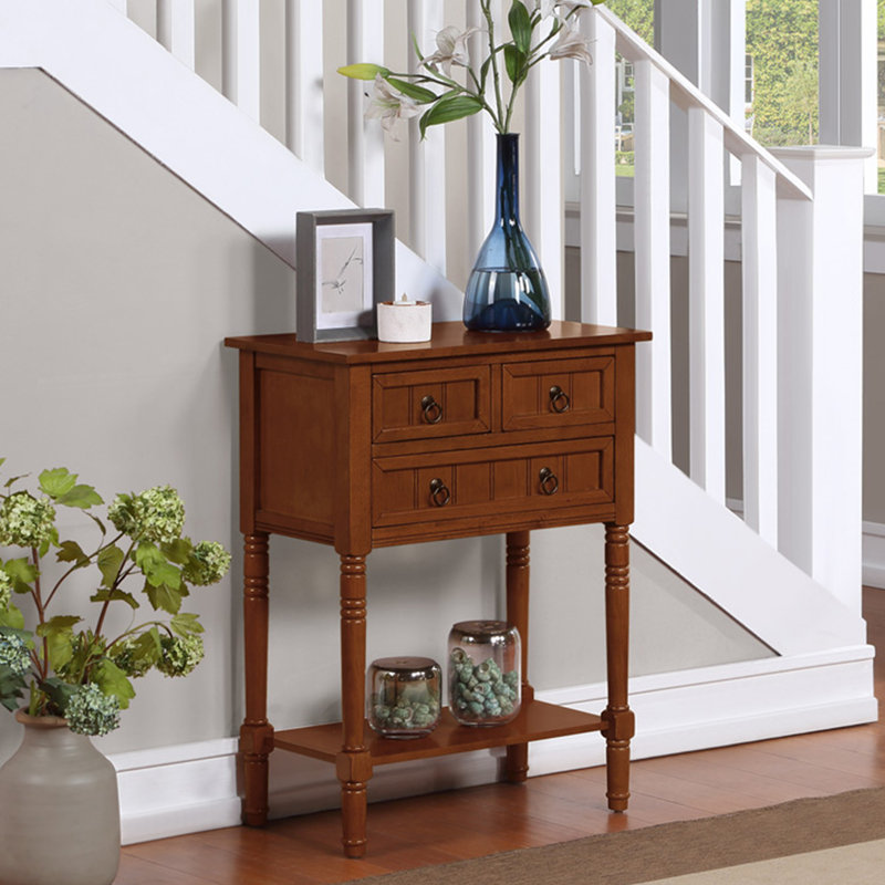 Console 3 tiroirs avec pieds en bois massif Meayki, Cerise
