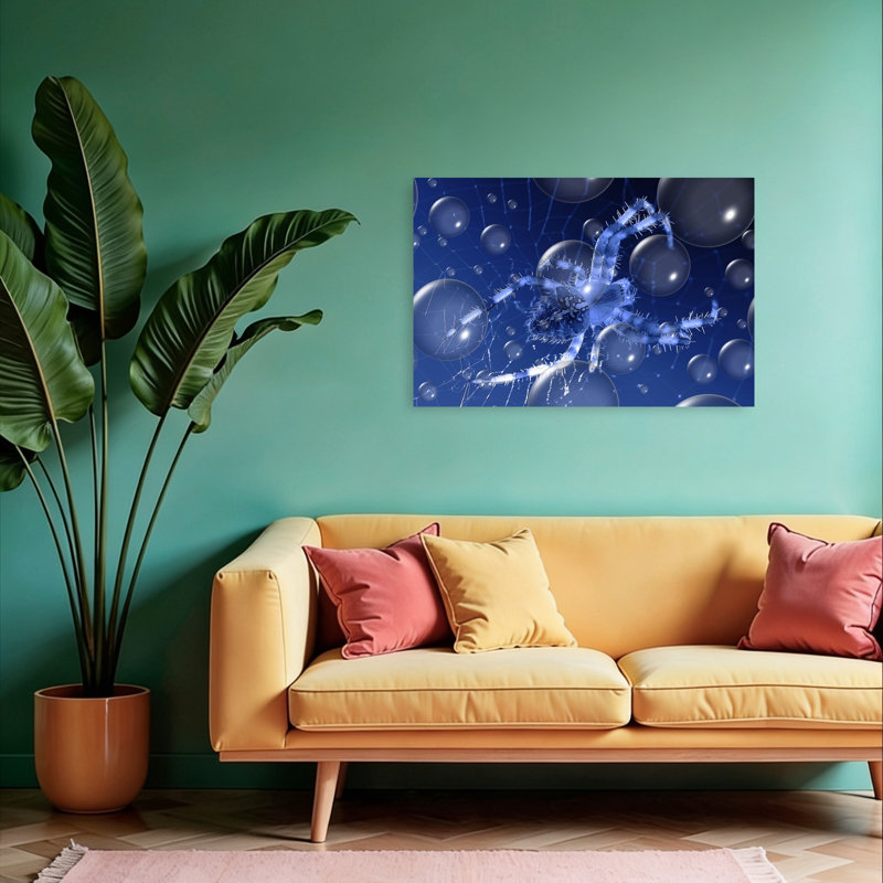 Blue Spider Abstract Geometric Contemporary Spider Nature Wall Art Print 1 Piece Wrapped Canvas Wall Art