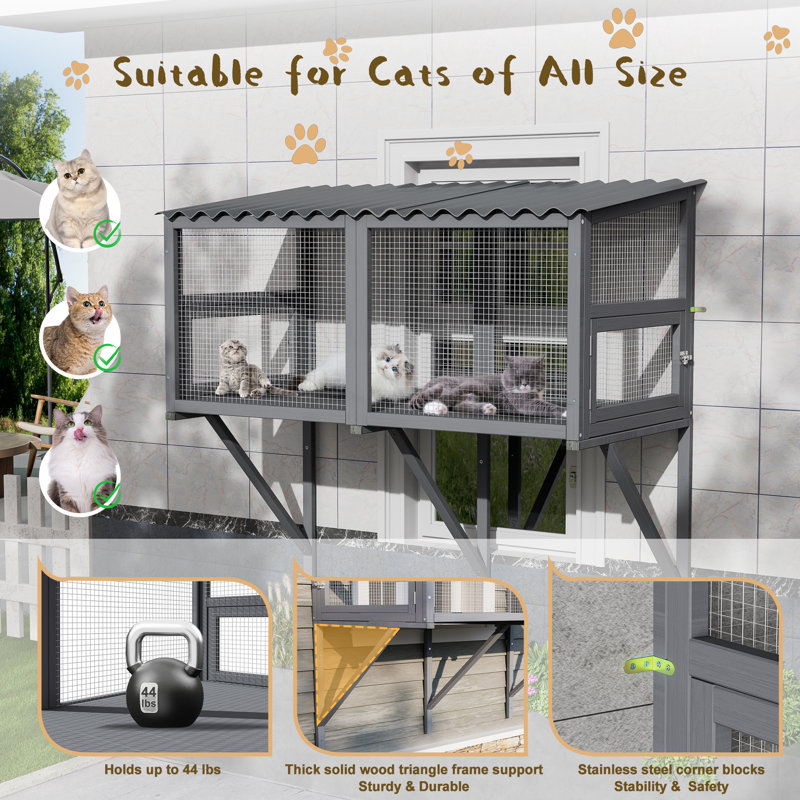 Gray Wooden Expandable Cat Window Perch Enclosure