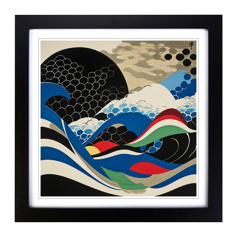 Japanese Wave Suprematism No.3 - Framed Print, Black