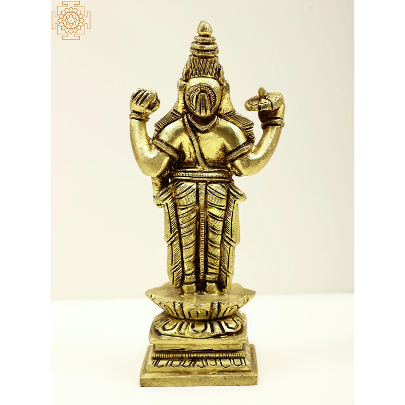6" Small Brass Standing Vishnu Statue – Handcrafted Hindu Deity Idol for Home Altar & Spiritual Decor