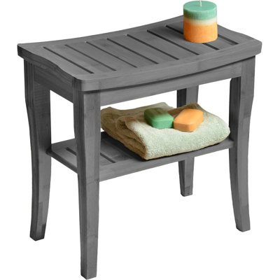 Bamboo Shower Bench with Storage Shelf - Gray, 17" W x 9" D x 17" H