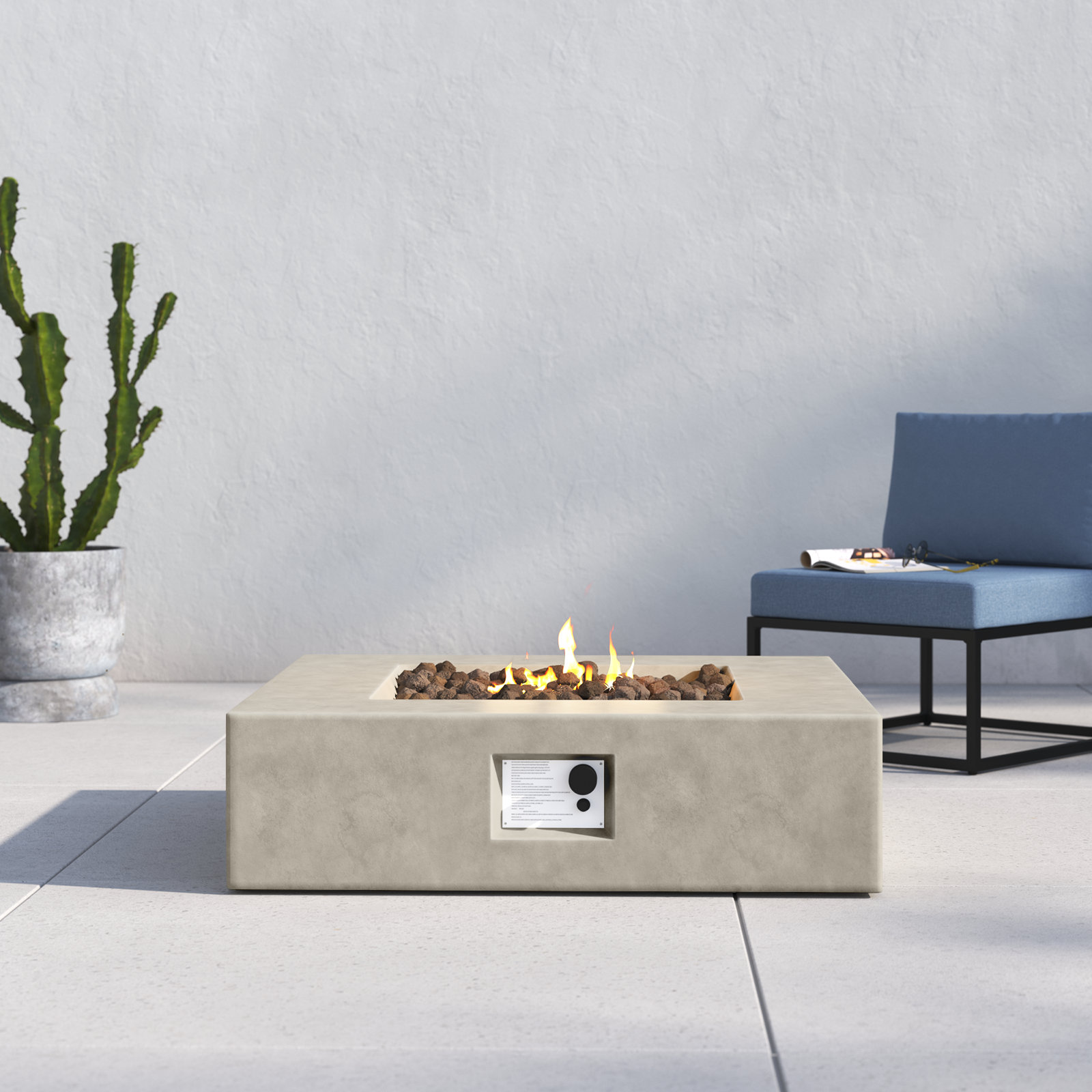 Rashid Fire Pit Table, Natural Concrete, 12" H x 42" W x 42" D
