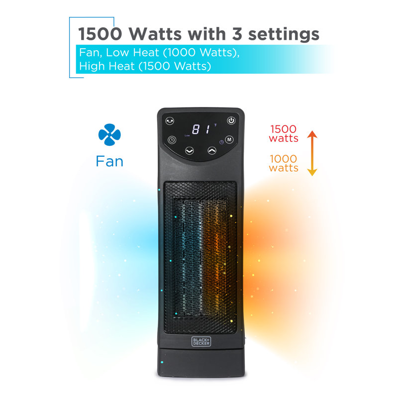 Black Ceramic Tower Heater with Remote and Adjustable Thermostat