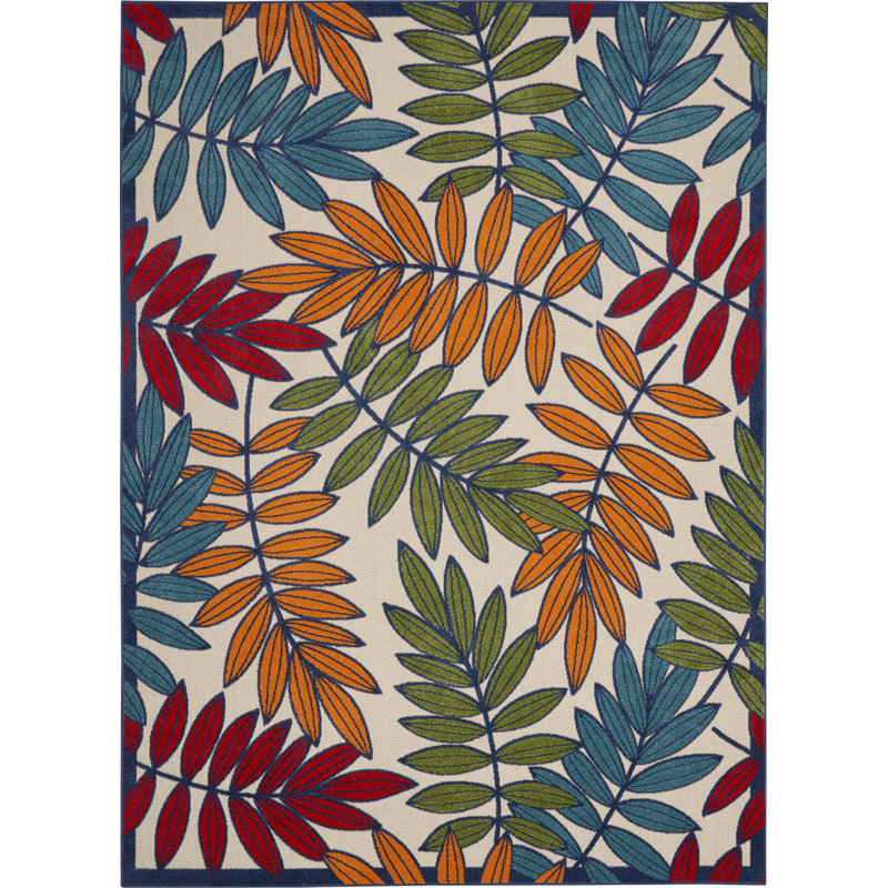 Tapis intérieur / extérieur floral ivoire / vert / bleu