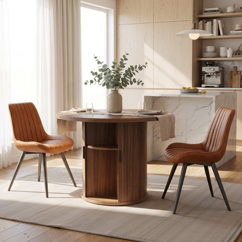 Ensemble de table de salle à manger 31,5 "/ 47" en bois avec tablette de rangement semi-ouverte, comprenant 2 à 4 chaises rembourrées en tissu