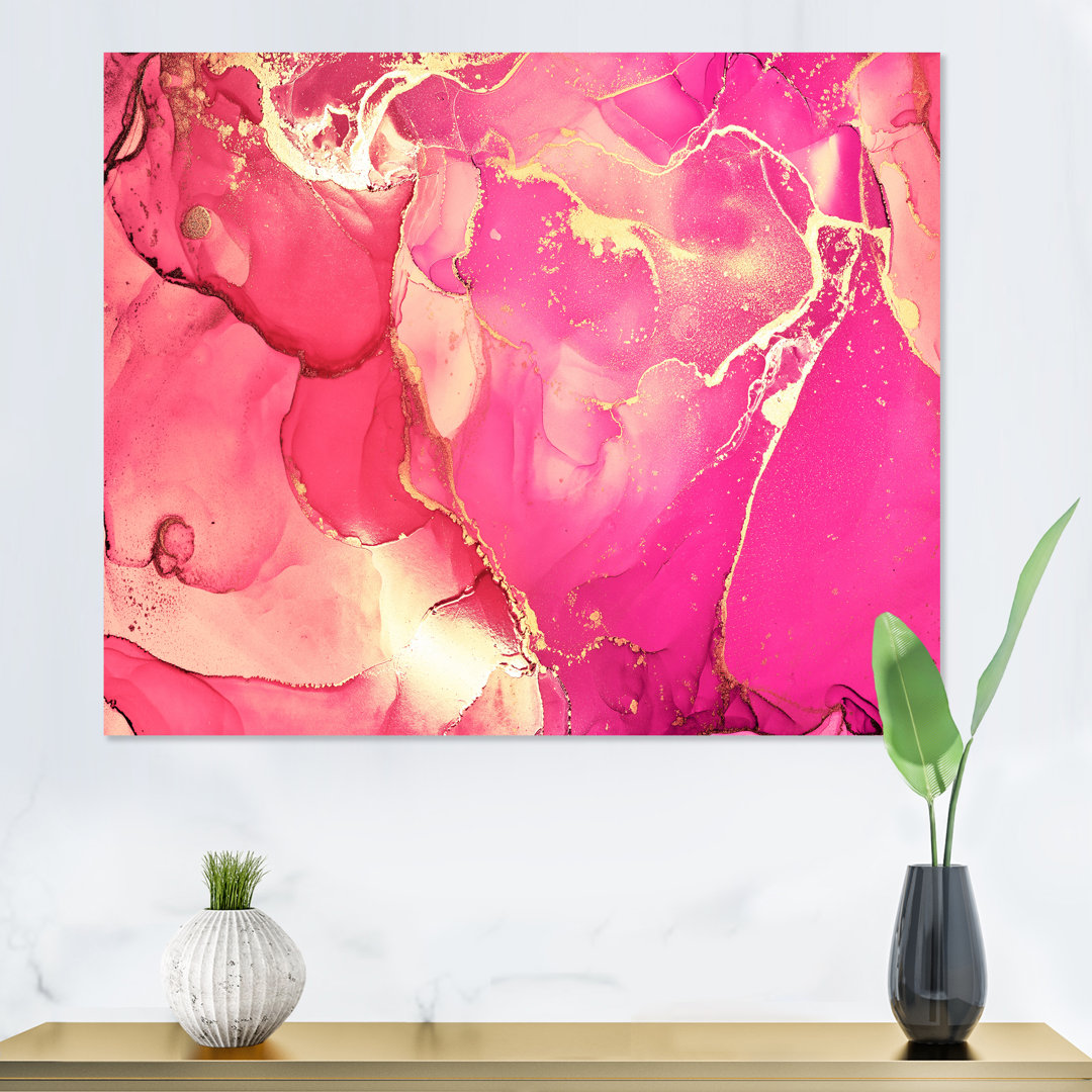 " Pink And Gold Fuchia Liquid Art II " East Urban Home 