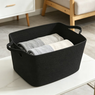 Large 96L Woven Rope Blanket Basket, Rectangle Storage Bin With Handles, Collapsible Laundry Basket For Toys, Clothes, Magazines, Home Organization For Living Room, Bedroom, Nursery