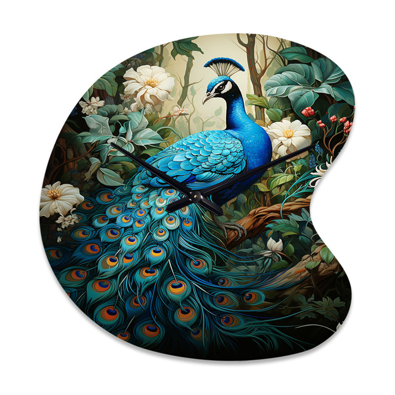 Sculpture horloge murale bleu sarcelle paon, Grand