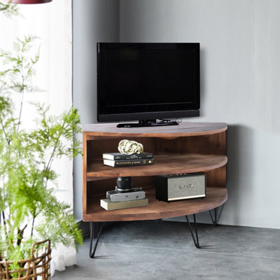 Fan Shape Reclaimed Wood Living Room Corner Media Console Table - Build Easy To Keep Tidy Fits Any Style 43.59" D X 20.6" W 23.61" H 30.16 Lb Weight Fan-Shaped For & Cleanable Suits Ornament 43 In