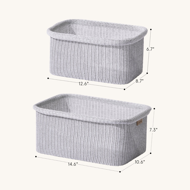 Ensemble de 2 paniers de rangement en tissu mélangé, Gris