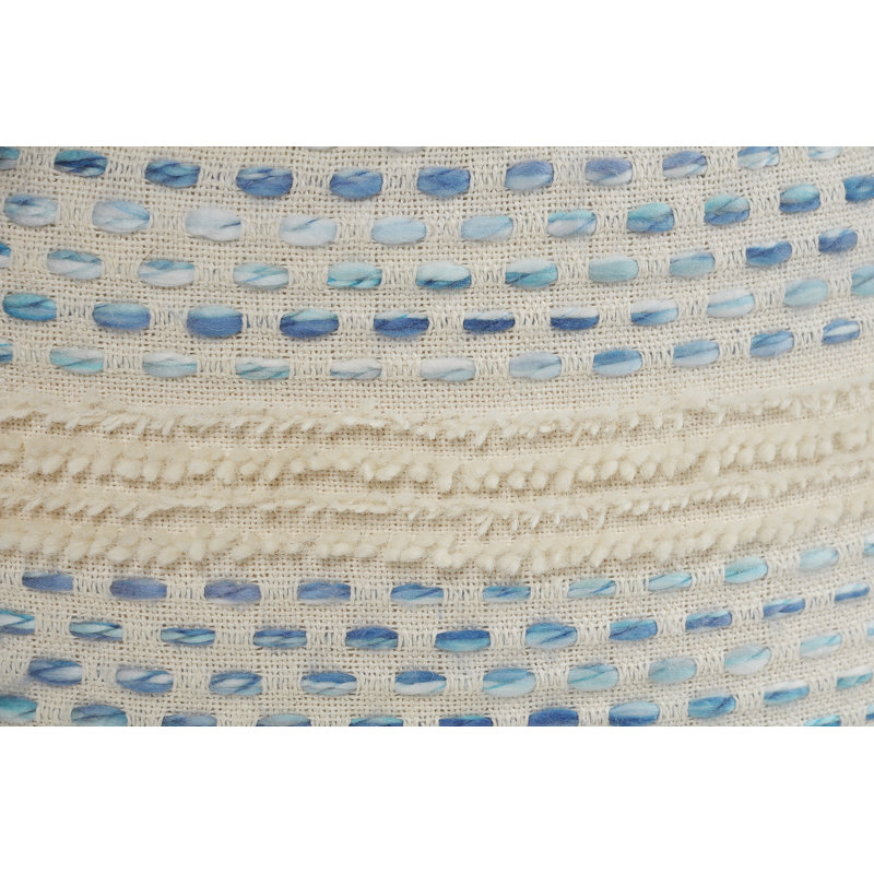 Lebo Modern Farmhouse Striped Handmade Upholstered Ottoman Pouf, Blue