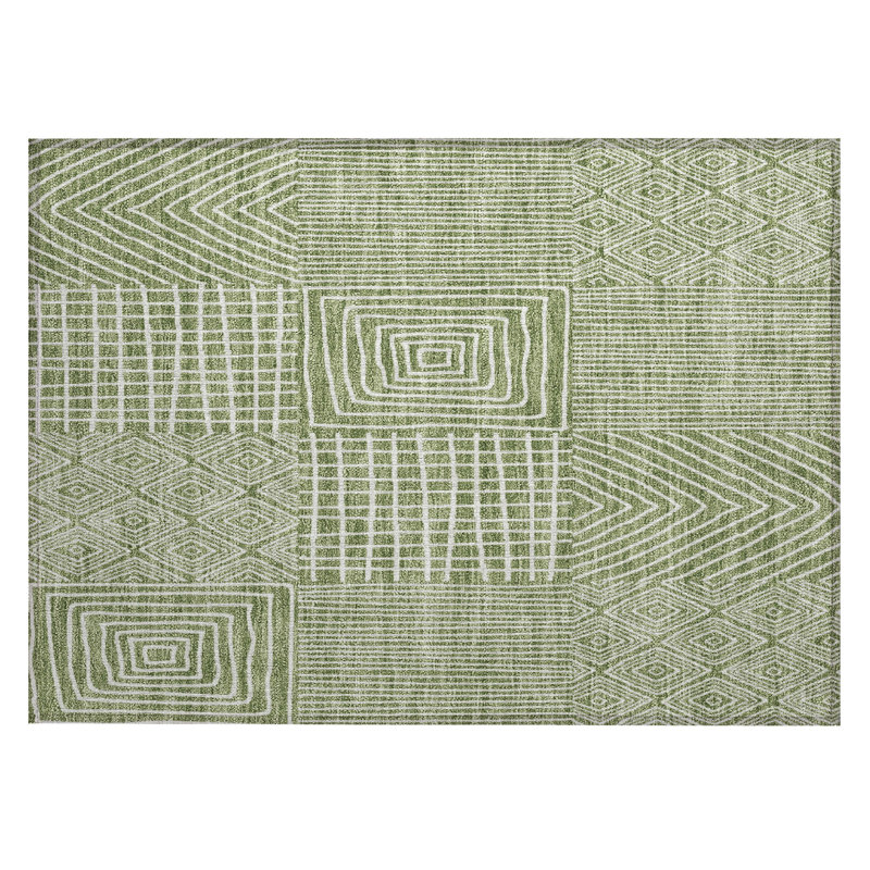  Machine Washable Indoor/Outdoor Chantille ACN990 Green Area Rug, Rectangle 1'8" x 2'6"