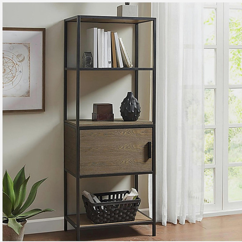Three-tier bookshelf with storage cabinet