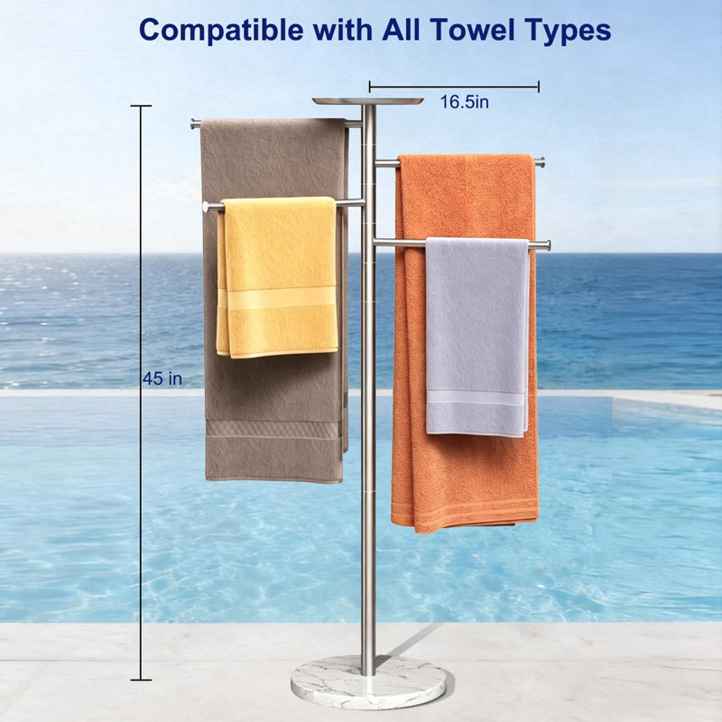 Porte-serviettes autoportant en acier inoxydable 45 po avec 4 barres pivotantes et base en marbre