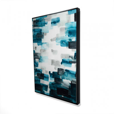 Turquoise And Gray Squares Print On Canvas
